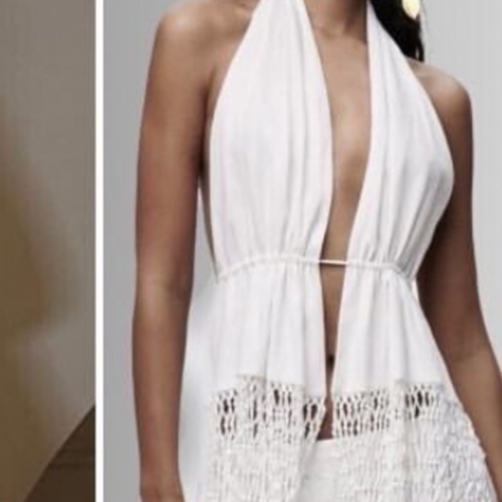 ZARA White Linen Macrame Eonen Backless Halter Top NWT - Picture 10 of 16